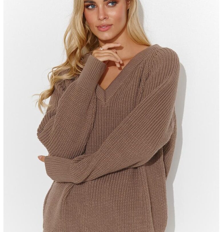 Плетен пуловер с V-образно деколте - Makadamia