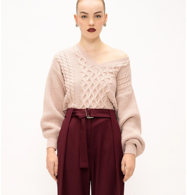 Плетен пуловер с вълна - Бледо розово Marc Ellis