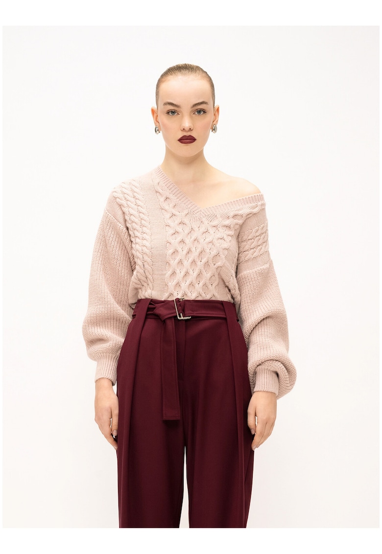 Плетен пуловер с вълна - Бледо розово Marc Ellis