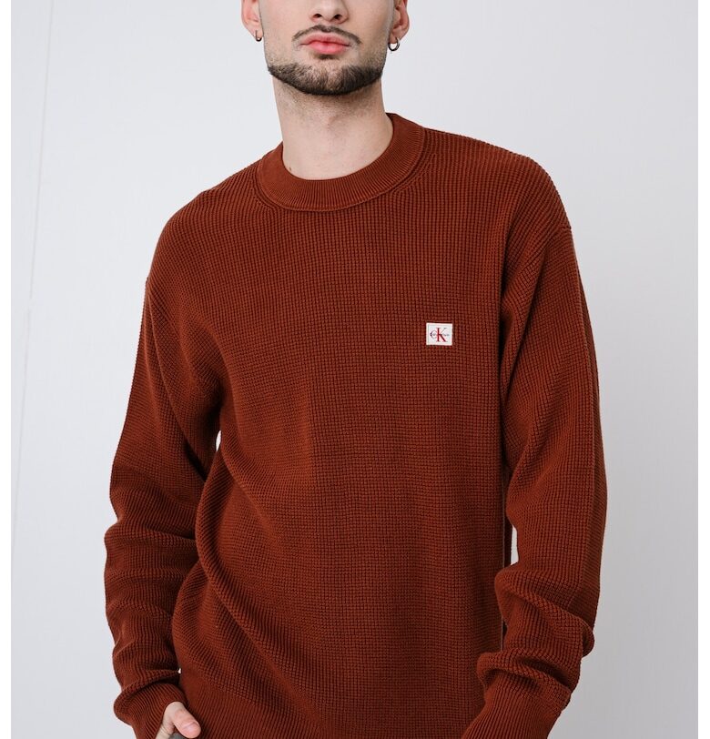 Плетен пуловер с пришито лого CALVIN KLEIN JEANS