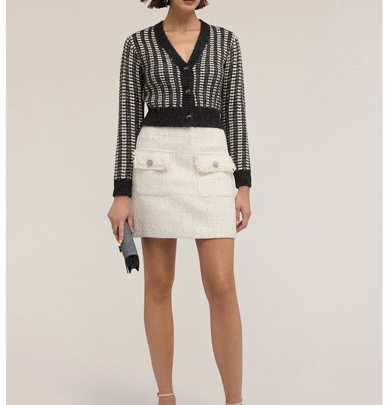 Плетена жилетка с копчета - Бял/Избеляло черно Motivi