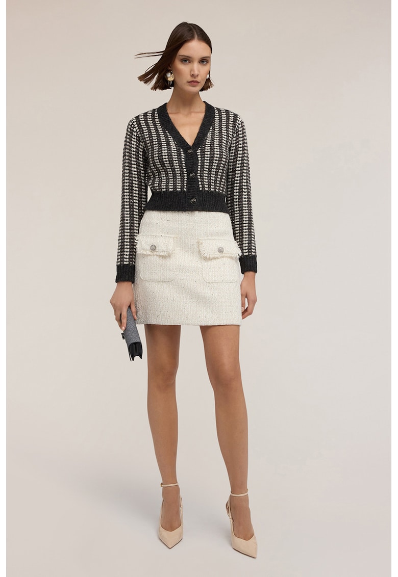 Плетена жилетка с копчета - Бял/Избеляло черно Motivi