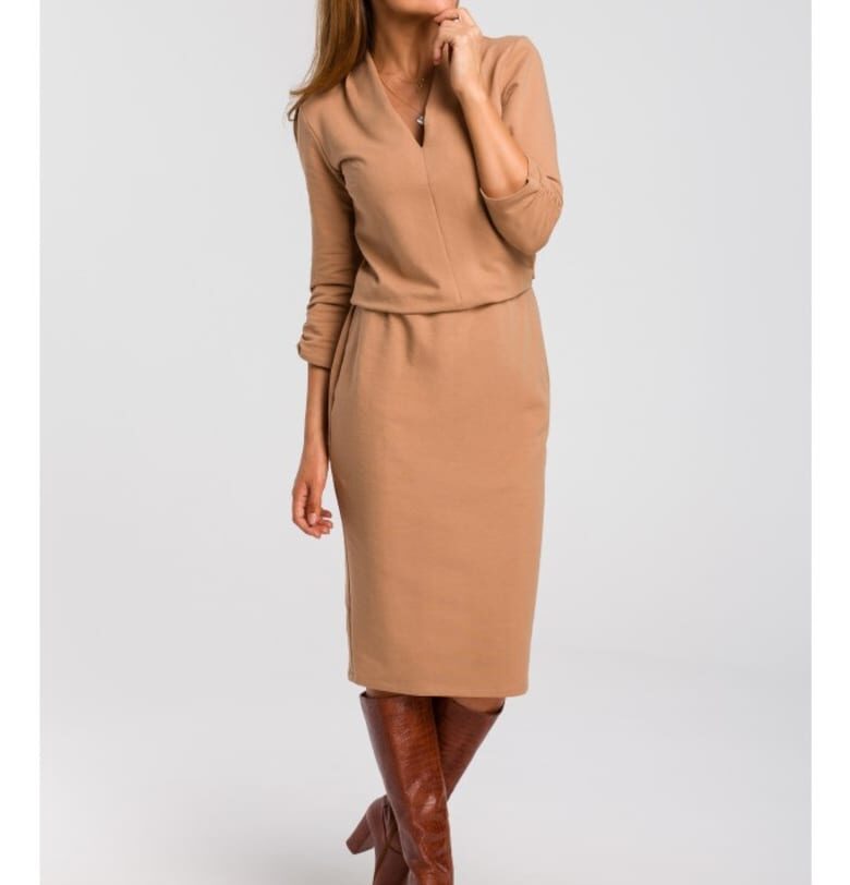 Плетена рокля с деколте - капучино - Style