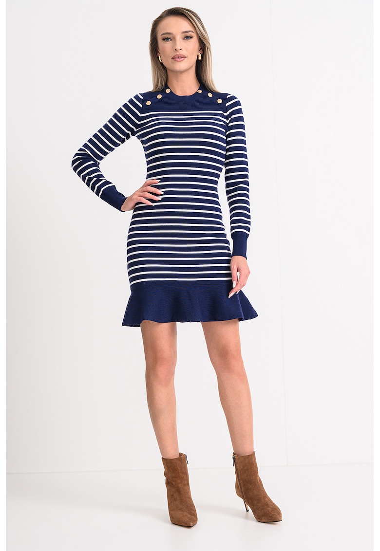 Плетена рокля с райе и разкроен подгъв GUESS