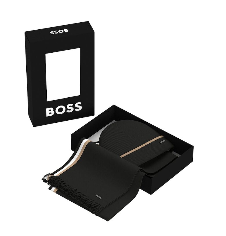 Плетена шапка и шал с лого - 2 части BOSS