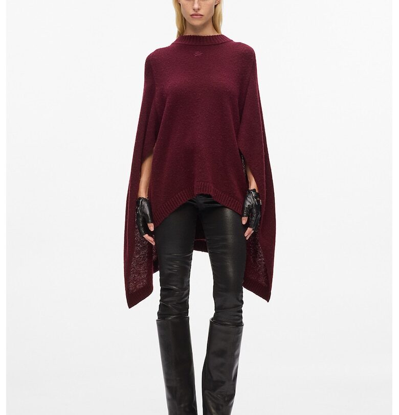 Плетено вълнено пончо с овално деколте - Бордо Karl Lagerfeld