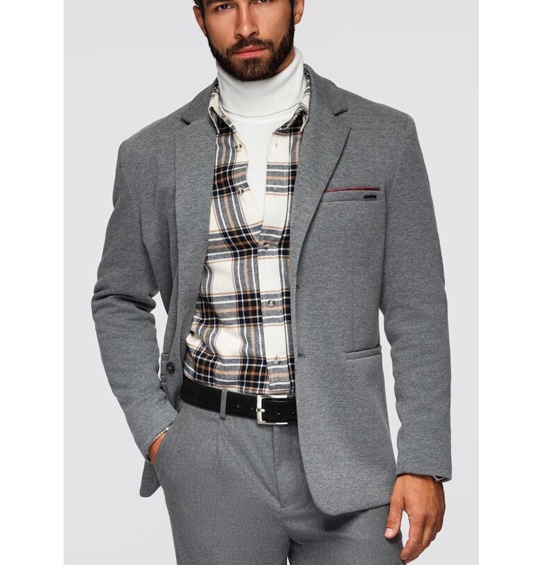 Плетено сако с вталена кройка  OM-BLZB-0100 - Светлосив - Светло сив OMBRE