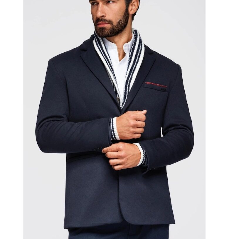 Плетено сако с вталена кройка  OM-BLZB-0100 - Тъмносин - Тъмносин OMBRE