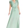 Плисирана макси рокля -  ментово зелено - вискоза/еластан/полиестер - SM Figl