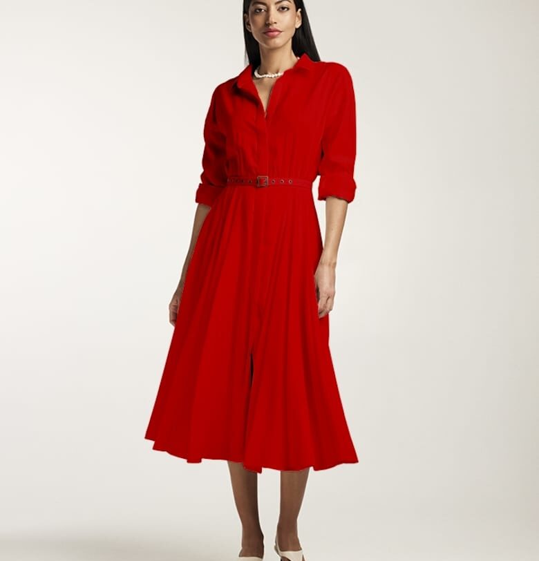 Плисирана рокля-риза с колан Alina Cernatescu