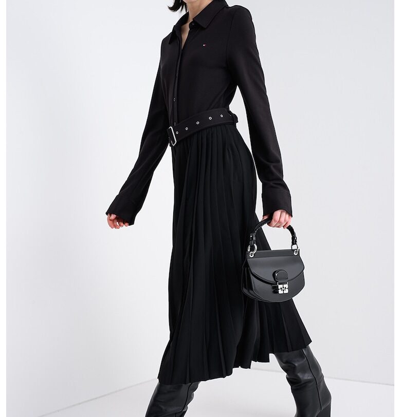 Плисирана рокля с дълги ръкави и колан Tommy Hilfiger