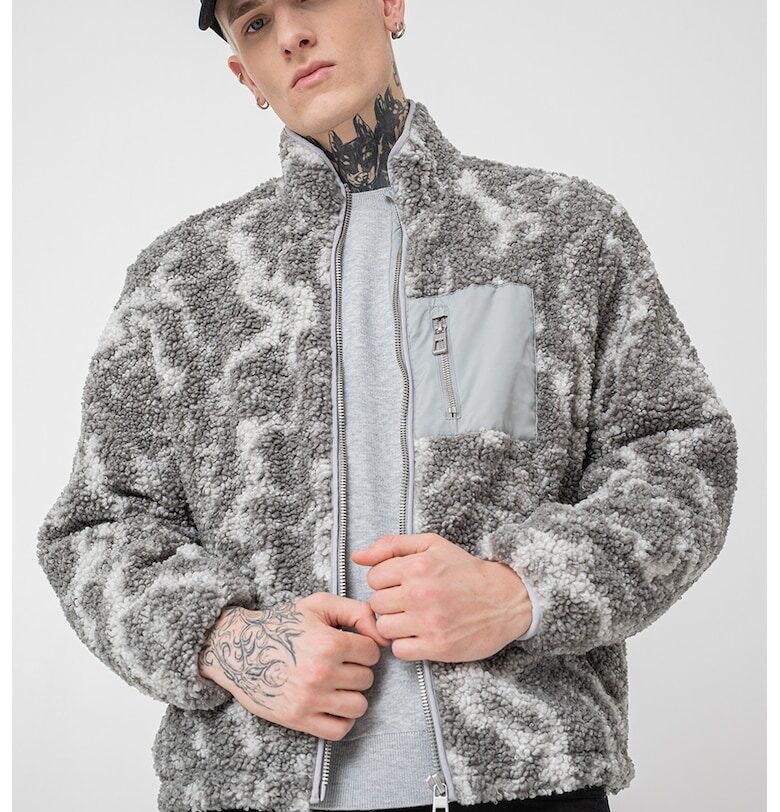 Плюшено яке с качулка - Бял/Сив Only  Sons