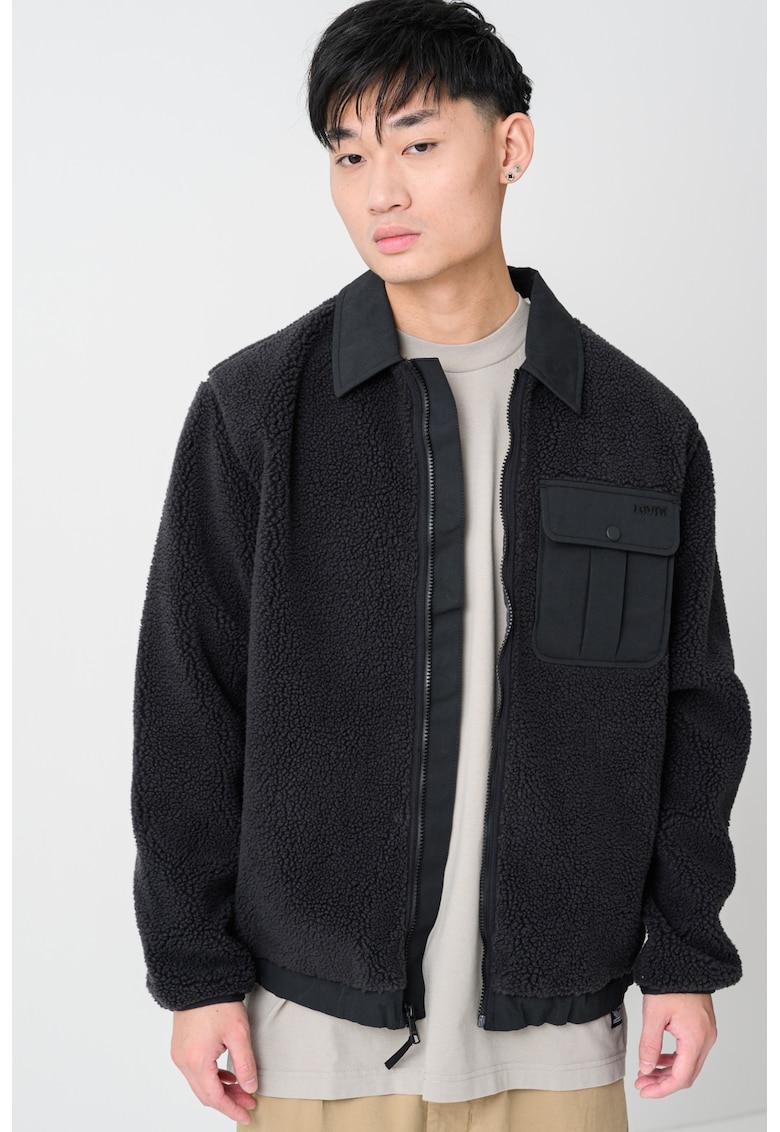 Плюшено яке с цип и джоб на гърдите - Черен Levis