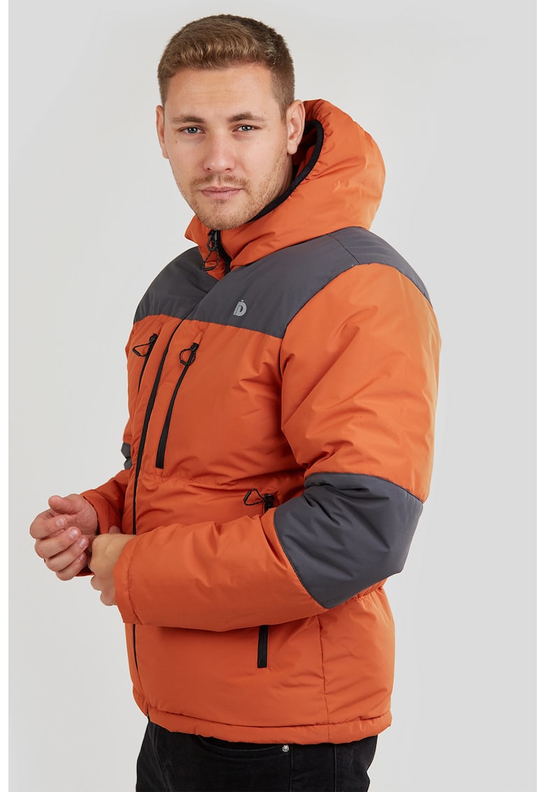 Подплатено зимно яке Navarro с качулка - Мандарина/Tъмносив Fundango