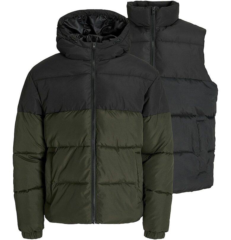 Подплатено зимно яке и елек - 2 части - Зелен/Черен Jack  Jones