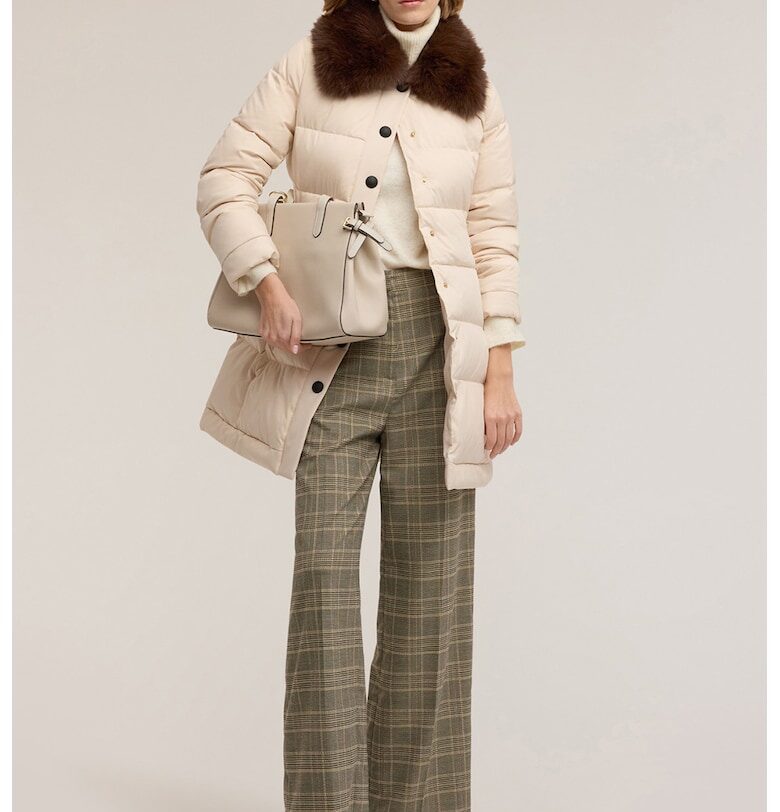 Подплатено зимно яке с еко пух - Тъмнокафяв/Крем Motivi