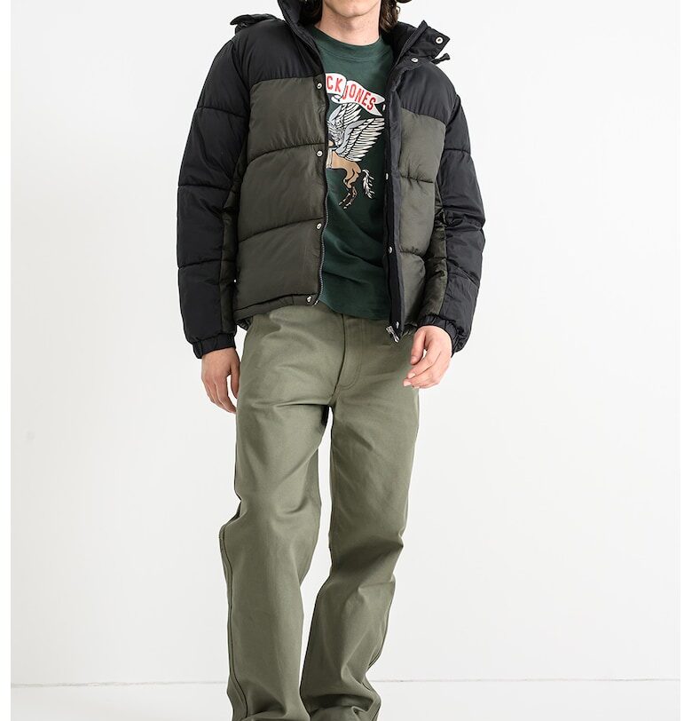 Подплатено зимно яке с еластични маншети - Черен/Бледо каки Jack  Jones