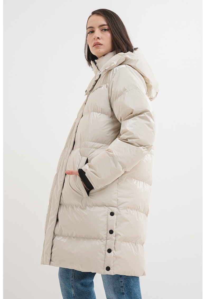 Подплатено зимно яке с качулка - Крем KARL LAGERFELD JEANS