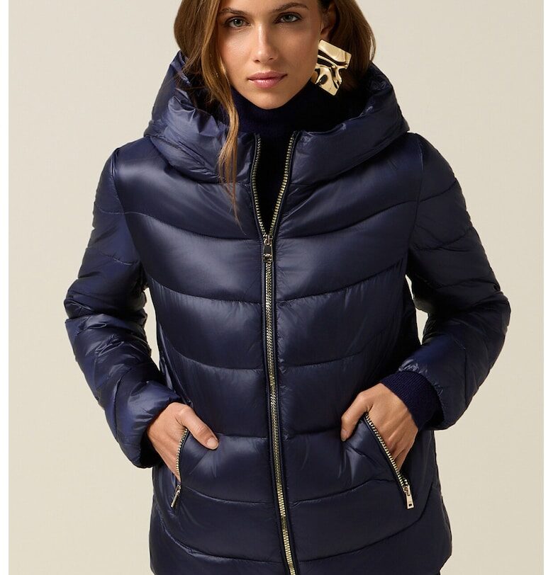 Подплатено зимно яке с качулка - Тъмносин Oltre