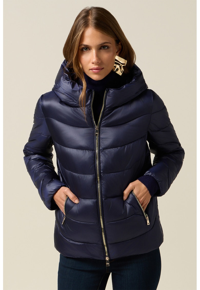 Подплатено зимно яке с качулка - Тъмносин Oltre