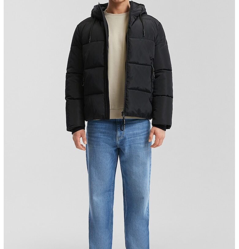 Подплатено зимно яке с качулка - Черен QS