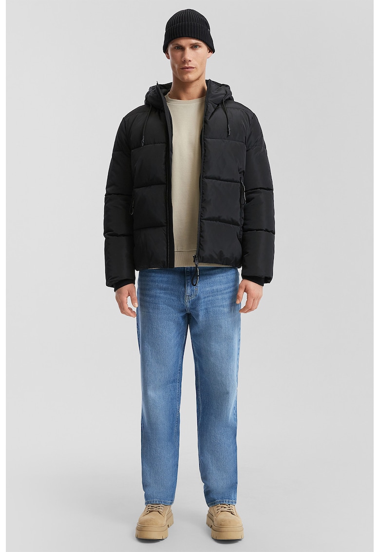 Подплатено зимно яке с качулка - Черен QS