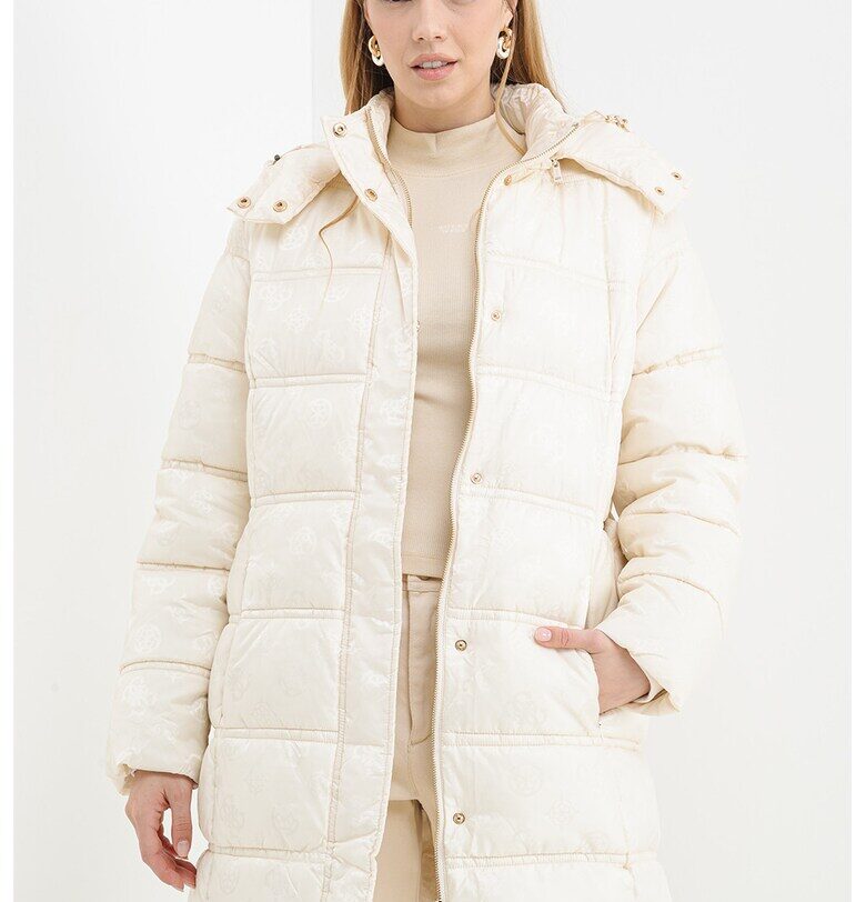 Подплатено зимно яке с колан - Крем GUESS
