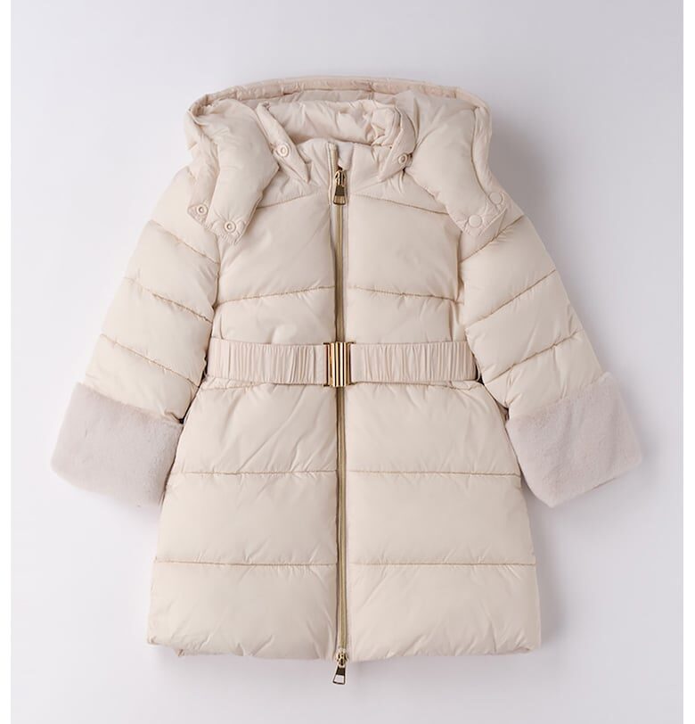 Подплатено зимно яке с колан и еко пух - Слонова кост IDO
