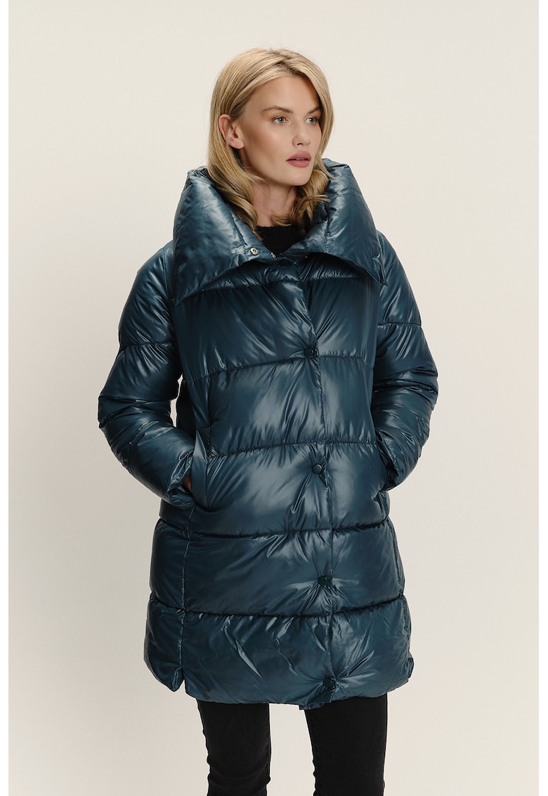 Подплатено зимно яке с уголемена яка - Петролно синьо GreenPoint