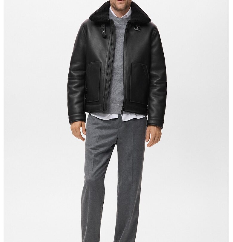 Поларено яке от еко кожа - Черен Mango