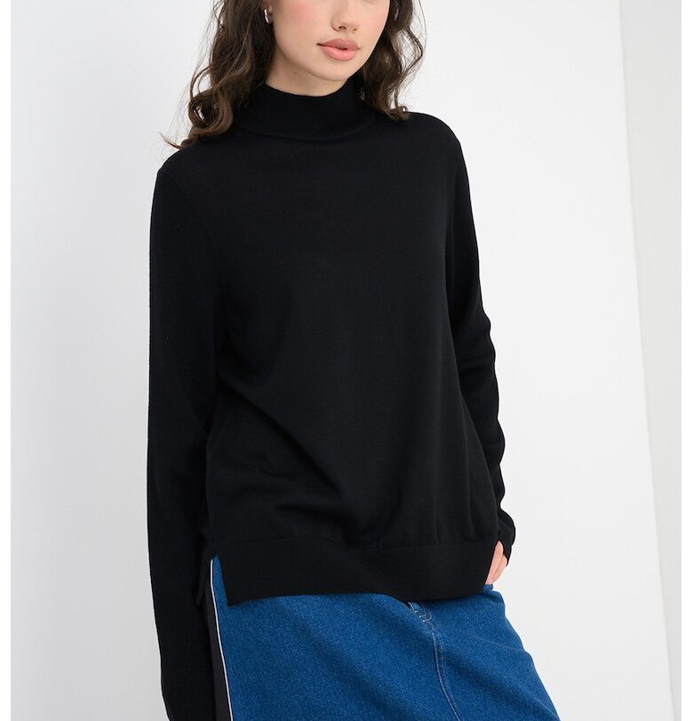 Поло от необработена вълна с лого - Черен HUGO