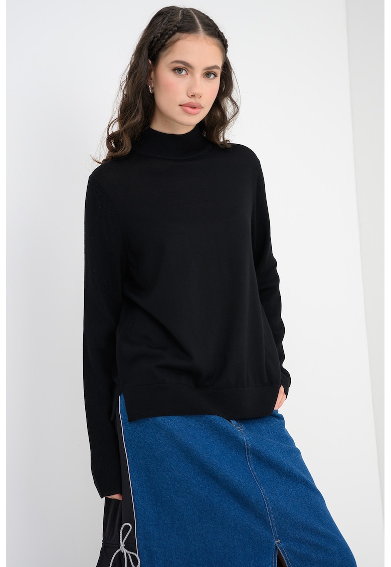 Поло от необработена вълна с лого - Черен HUGO