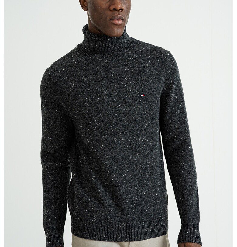 Поло с вълна - Антрацитно сиво Tommy Hilfiger