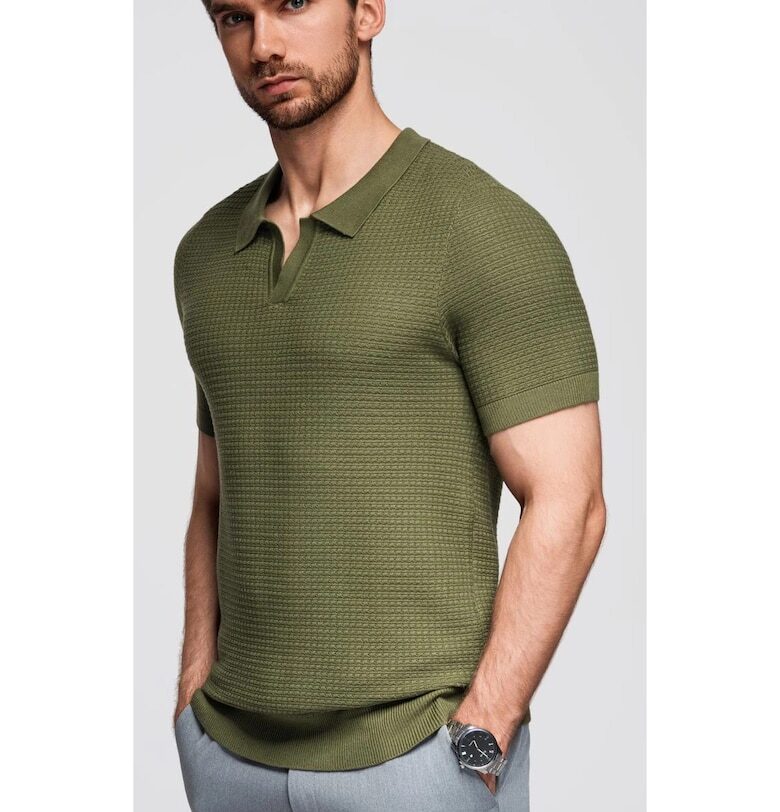 Поло тениска от вискоза  OM-POSS-0157 - Каки OMBRE