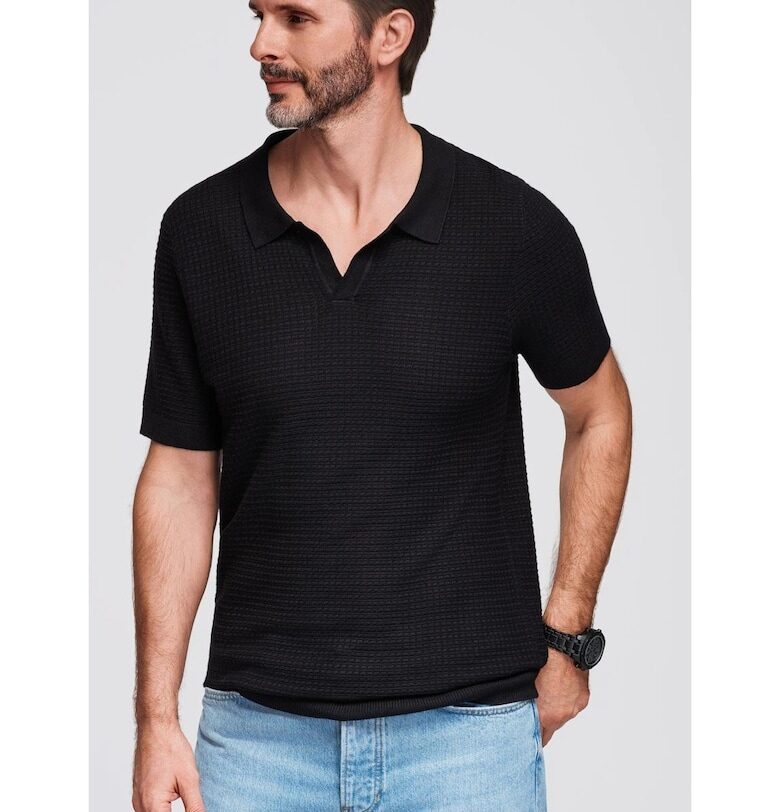 Поло тениска от вискоза  OM-POSS-0157 - Черен OMBRE