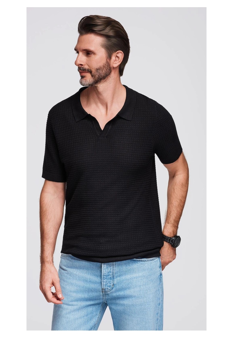 Поло тениска от вискоза OM-POSS-0157 - Черен OMBRE