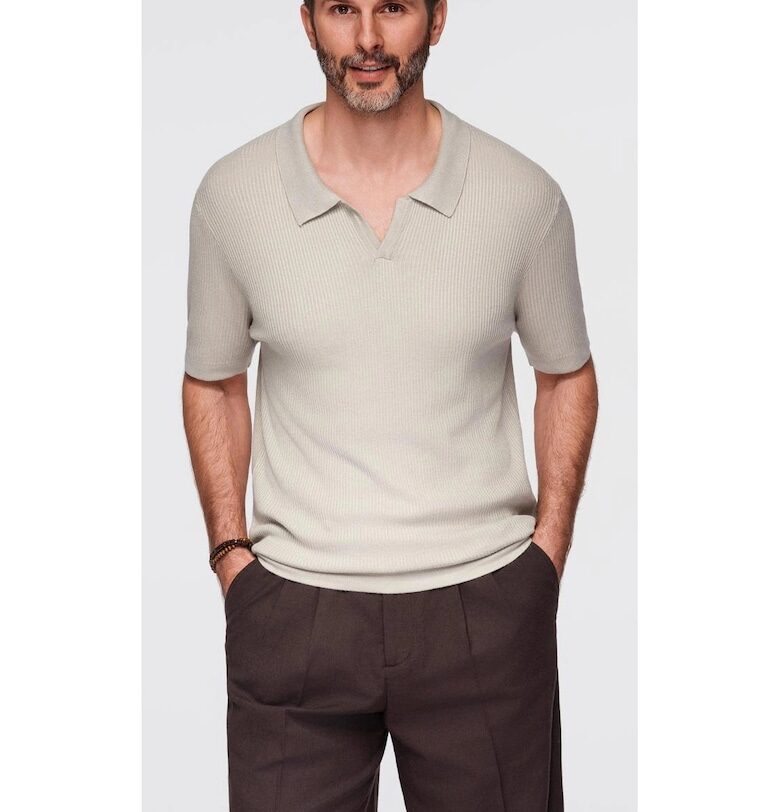 Поло тениска от вискоза  OM-POSS-0160 - Светло сив OMBRE