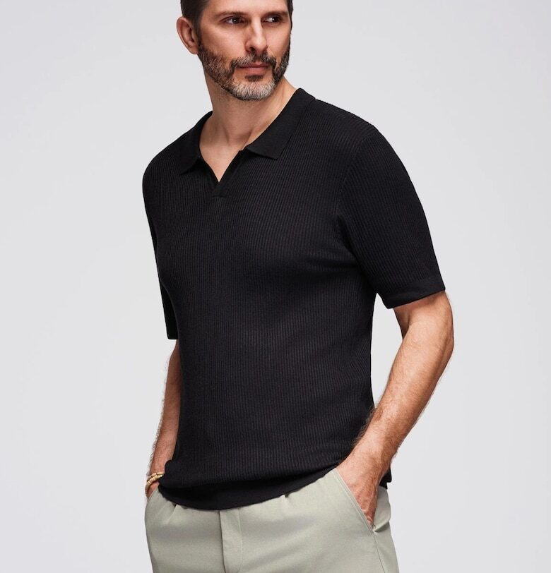 Поло тениска от вискоза  OM-POSS-0160 - Черен OMBRE