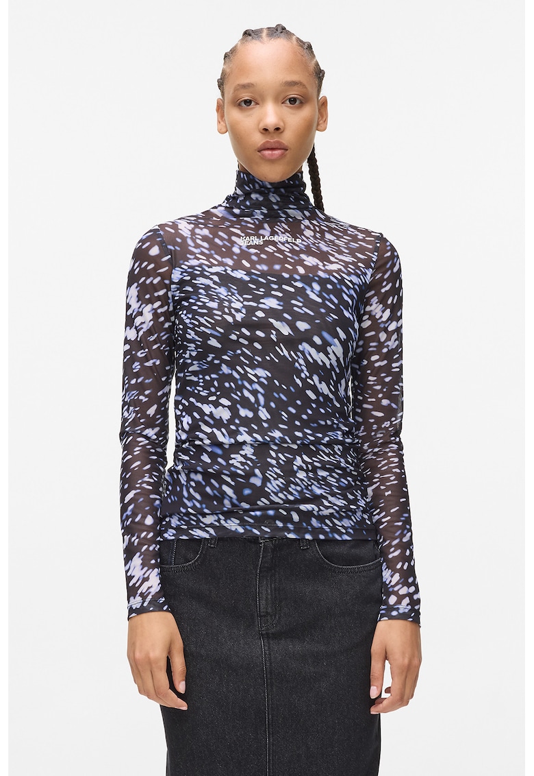 Полупрозрачна блуза тип поло - Мръснобял/Син KARL LAGERFELD JEANS