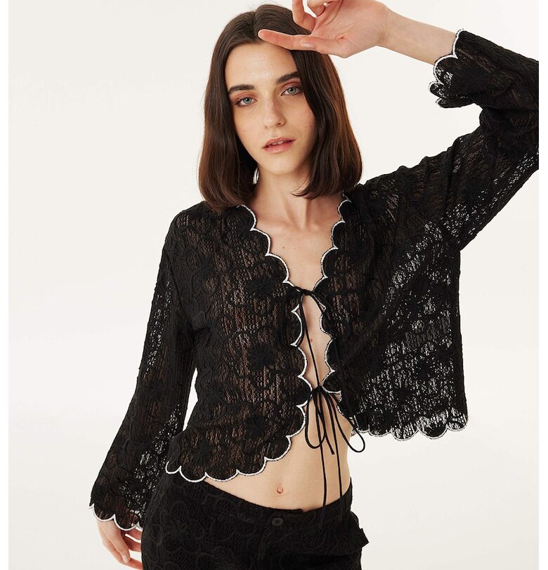 Полупрозрачно яке с флорален десен - Бял/Черен TWIST