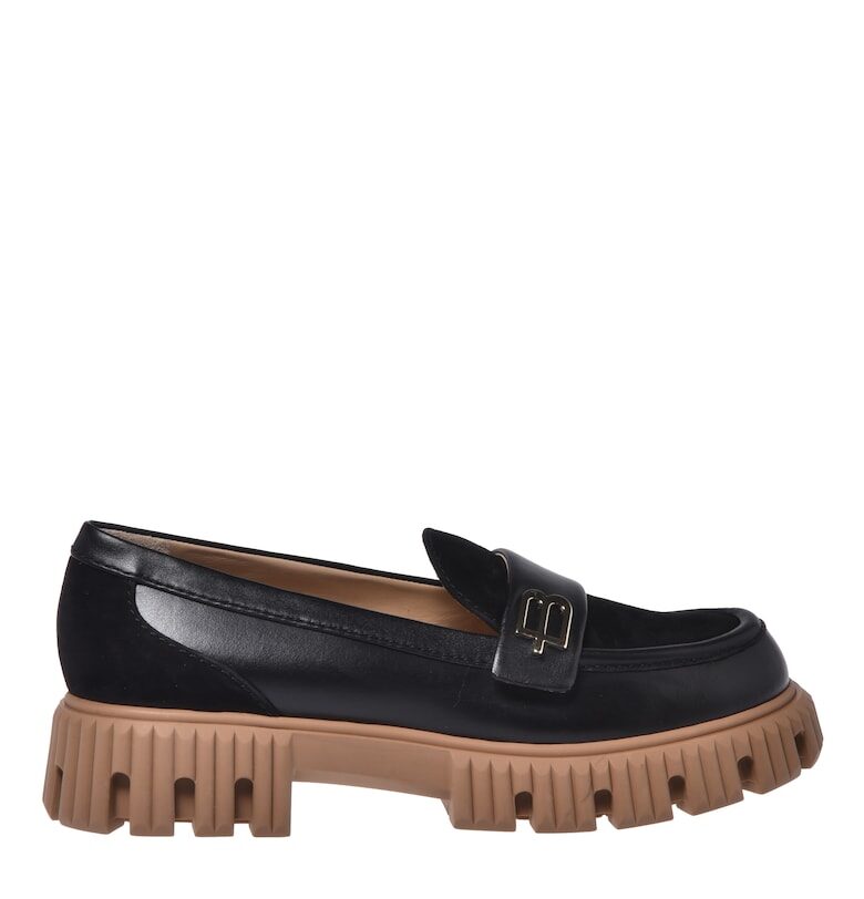 Полускосени кожени мокасини с метално лого Baldinini