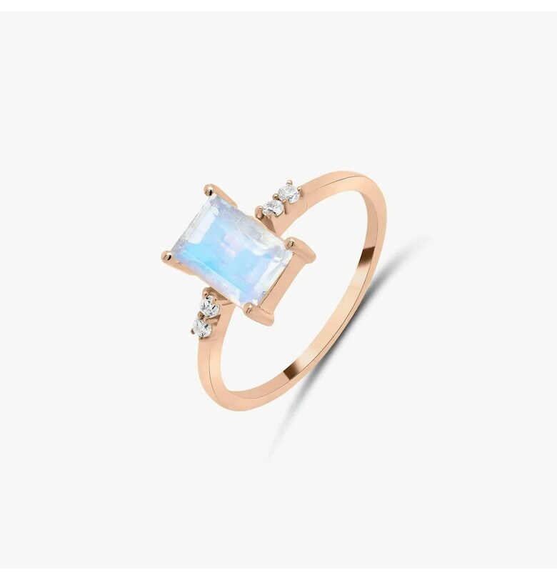 Посребрен пръстен Rose Gold Evie - Лунен камък INDIRA