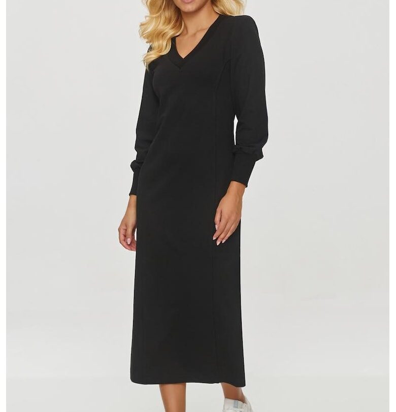 Права миди рокля с V-образно деколте Makadamia