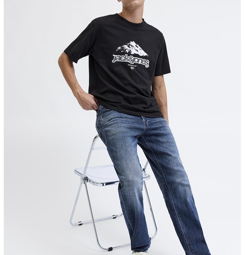 Прави дънки със захабен ефект - Син меланж Jack  Jones