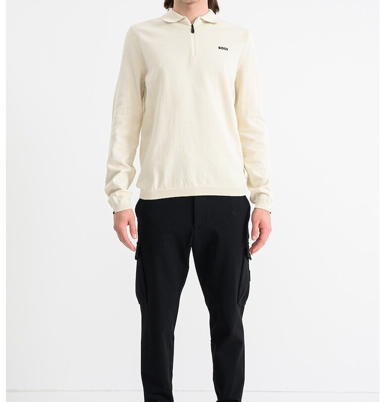 Пуловер K_Ever с къс цип - Светло бежово BOSS