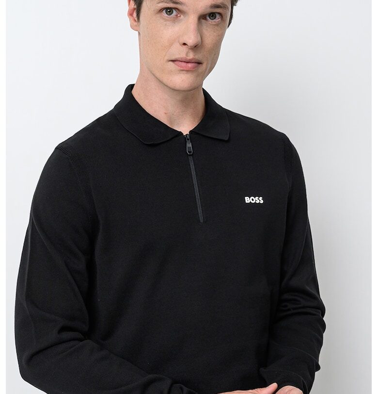 Пуловер K_Ever с къс цип - Черен BOSS