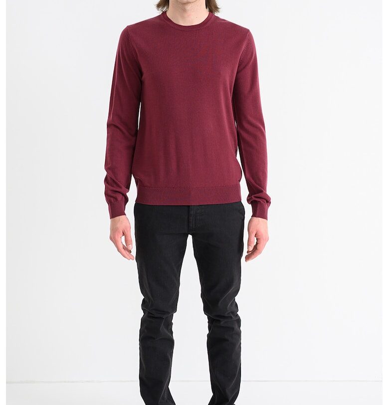 Пуловер San Cedric от необработена вълна - Тъмновиолетов HUGO