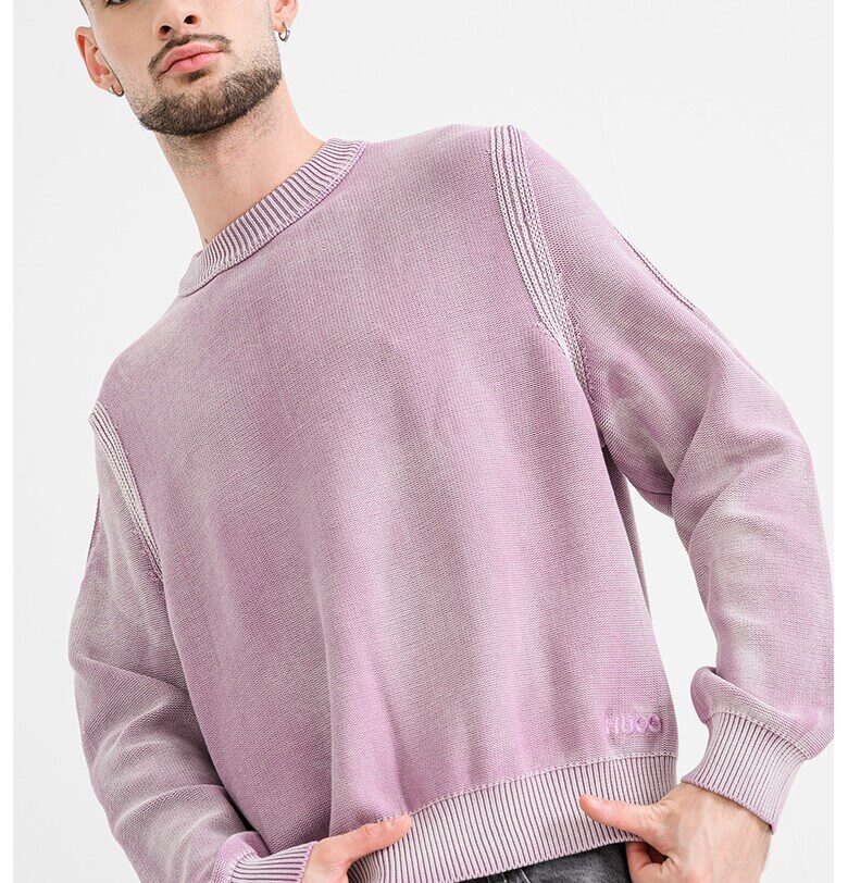 Пуловер Sebu с овално деколте - Бледа лила HUGO