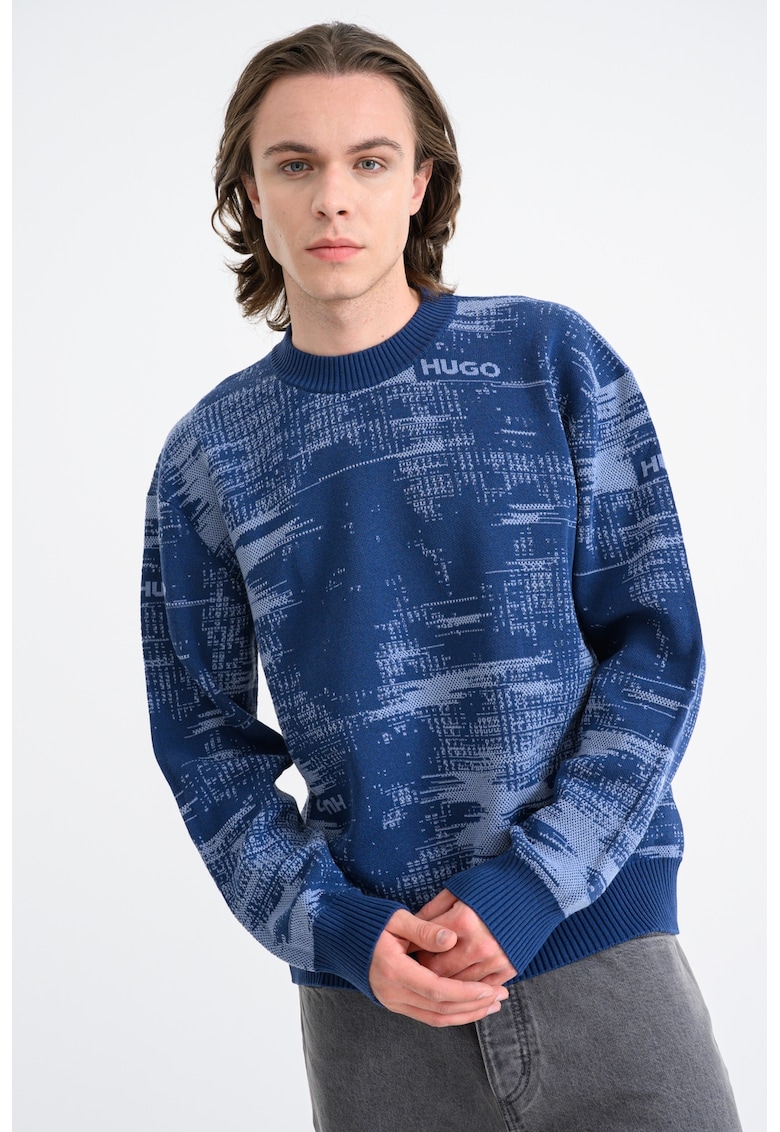 Пуловер Sorbas с десен - Тъмносин/Небесносин HUGO