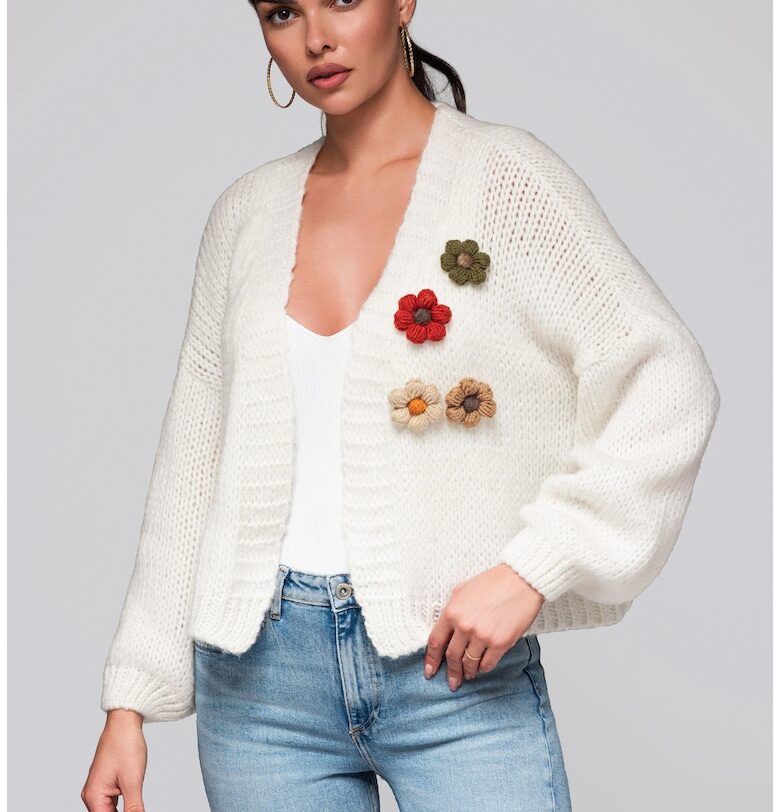 Пуловер-жилетка с бродирани цветя  LW-SWCD-0101 - Крем Larica